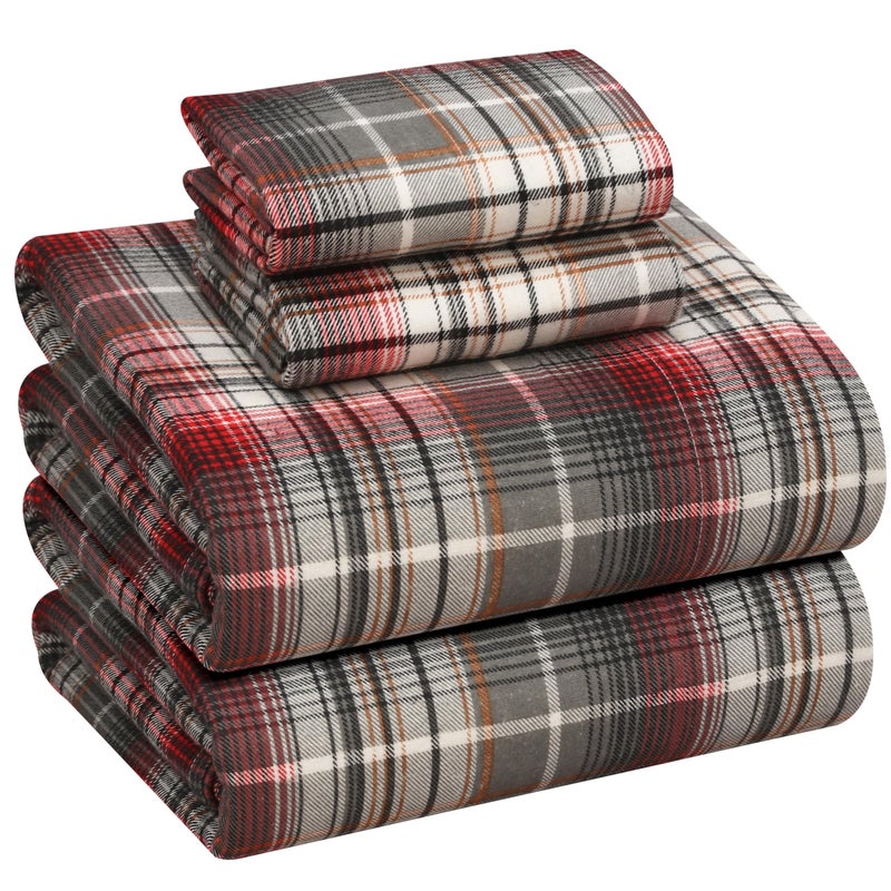 RUVANTI Flannel Sheets Queen Size - 100% Cotton Double Brushed Bed Sheets  Deep Pockets 16 Inches Queen Sheet Set  All Seasons Breathable & Extra Soft - Warm & Cozy  4 Piece  Halloween Check - Image 1